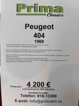 Peugeot 404 -1969 -Ålandssåld – veteranbesiktad och besiktningsbefriad! full