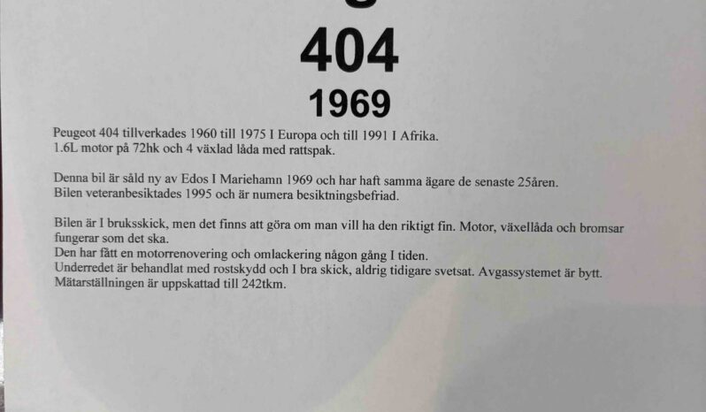 Peugeot 404 -1969 -Ålandssåld – veteranbesiktad och besiktningsbefriad! full